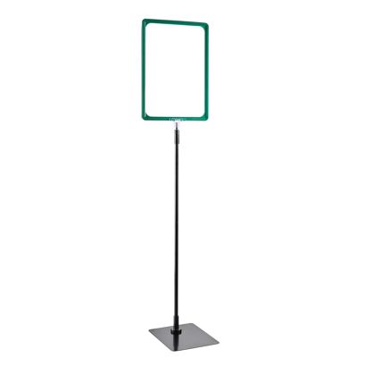Plakatrahmen mit Standfuß und Halterung (Set) A4 Aluminiumstange verstellbar von 600 - 900 mm | grün | Standfläche: schwarz