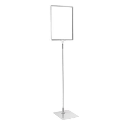 Plakatrahmen mit Standfuß und Halterung (Set) A4 Aluminiumstange verstellbar von 600 - 900 mm | grau | Standfläche: grau
