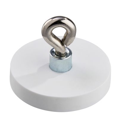 Gummierte Magnete mit Öse 31 mm | weiß