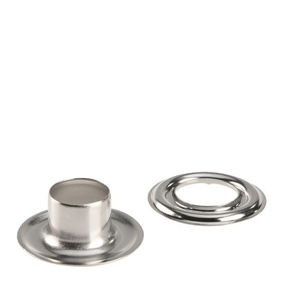 Planenösen, rostfrei, selbstschneidend, Messing silber | Rundösen #3L (⌀ 11,3 mm) mit 9 mm langem Schaft
