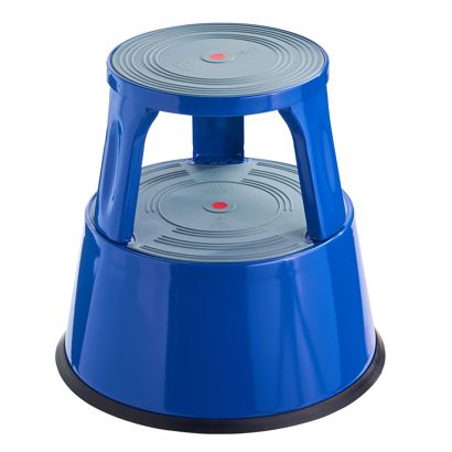 Tabouret roulant, en métal, 2 marches bleu 