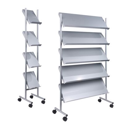 Prospektregal mit Rollen LINCOLN, Metall, silber 