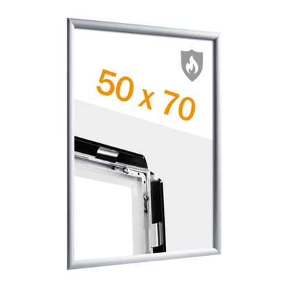 Brandschutzrahmen 50 x 70 mit B1-Zertifizierung silber | mit PET Deckelblatt