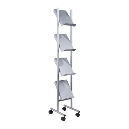 Prospektregal mit Rollen LINCOLN, Metall, 4x A4, silber 4 | 4x A4
