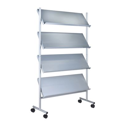 Prospektregal mit Rollen LINCOLN, Metall, 16x A4, silber 4 | 16x A4