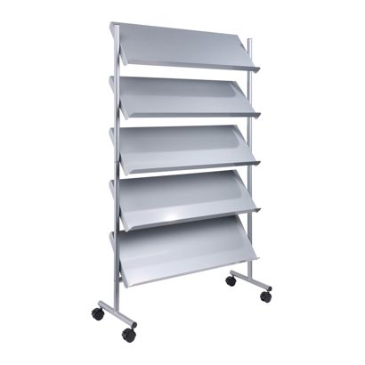 Prospektregal mit Rollen LINCOLN, Metall, 20x A4, silber 5 | 20x A4