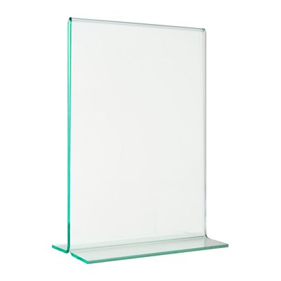 T-Aufsteller mit Glasoptik, PMMA (Acryl), transparent Hochformat | A6