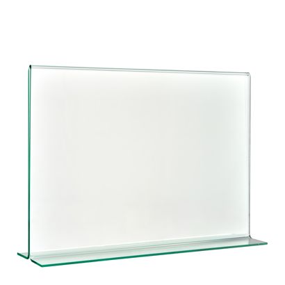 T-Aufsteller mit Glasoptik, PMMA (Acryl), transparent Querformat | A5