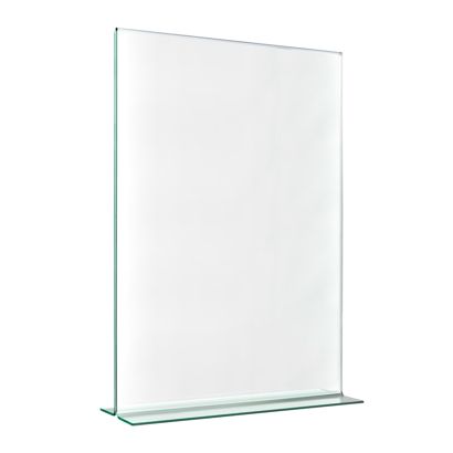 T-Aufsteller mit Glasoptik, PMMA (Acryl), transparent Hochformat | A4