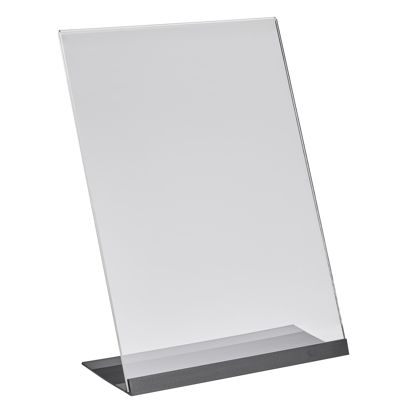 L-Aufsteller Acryl mit Aluminiumfuß A4  | transparent|schwarz 