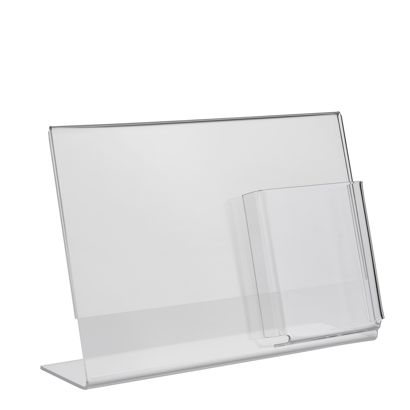 L-Aufsteller mit Extrafach PREMIUM, Acryl Querformat | A4 + 1/3 A4