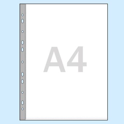 Pochettes transparentes, A4 Bord de classement: blanc renforcé, avec trou Euro  | 80 µm